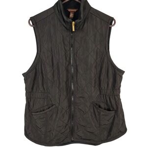Bit & Bridle Womens SZ L Quilted Vest Brown Polyester Equestrian Gorpcore